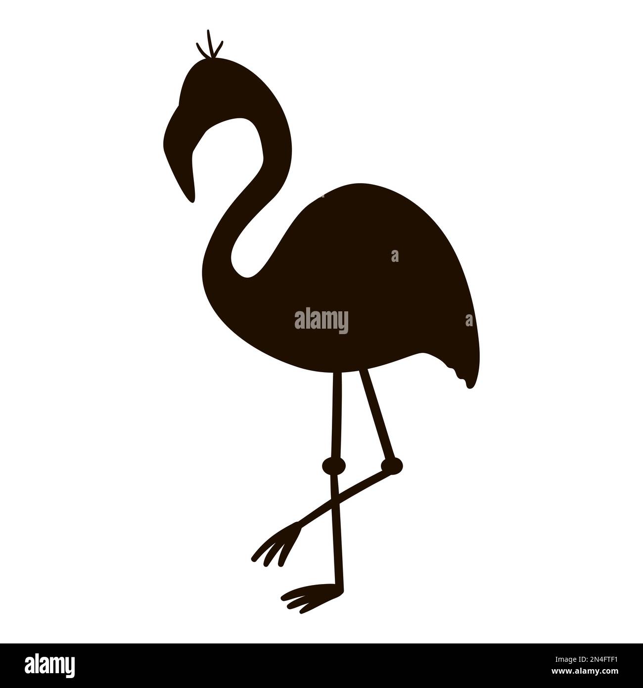 Vector cute funny flamingo silhouette isolated on white background