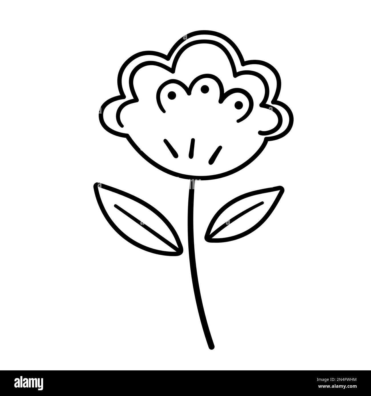 Vector black and white flower isolated on white background. Floral line decorative element. Beautiful spring or summer outline clipart or coloring pag Stock Vector
