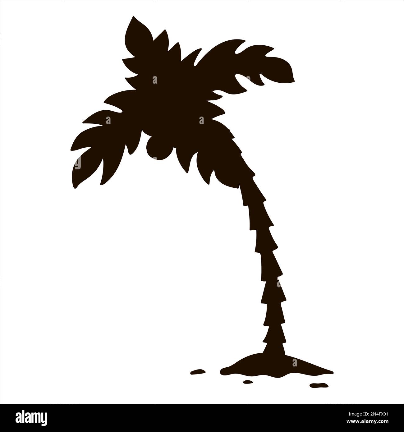 Vector tropical palm tree silhouette. Black jungle foliage icon. Hand drawn exotic plant isolated on white background. Black summer greenery illustrat Stock Vector