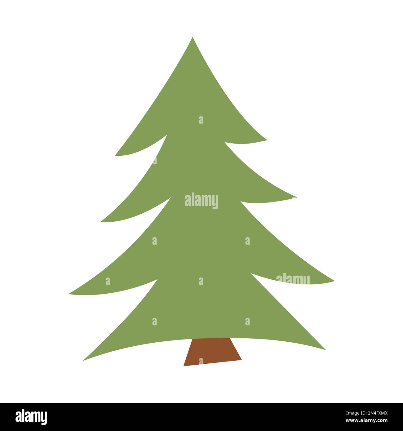 Vector green cartoon fir tree. Woodland or forest evergreen plant illustration. Christmas tree