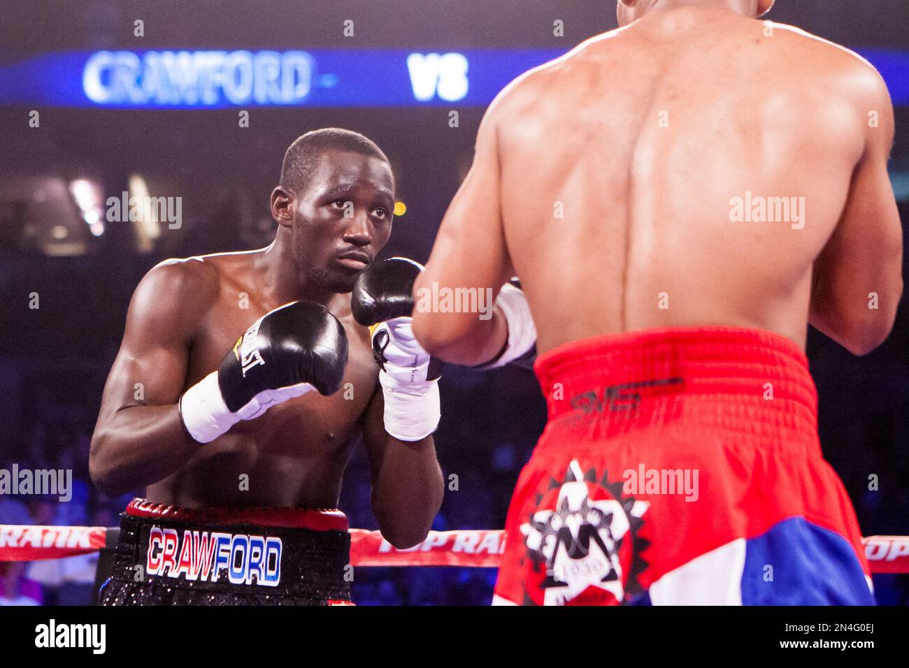 Terence Crawford (left) against Yuriorkis Gamboa (right) during the WBO