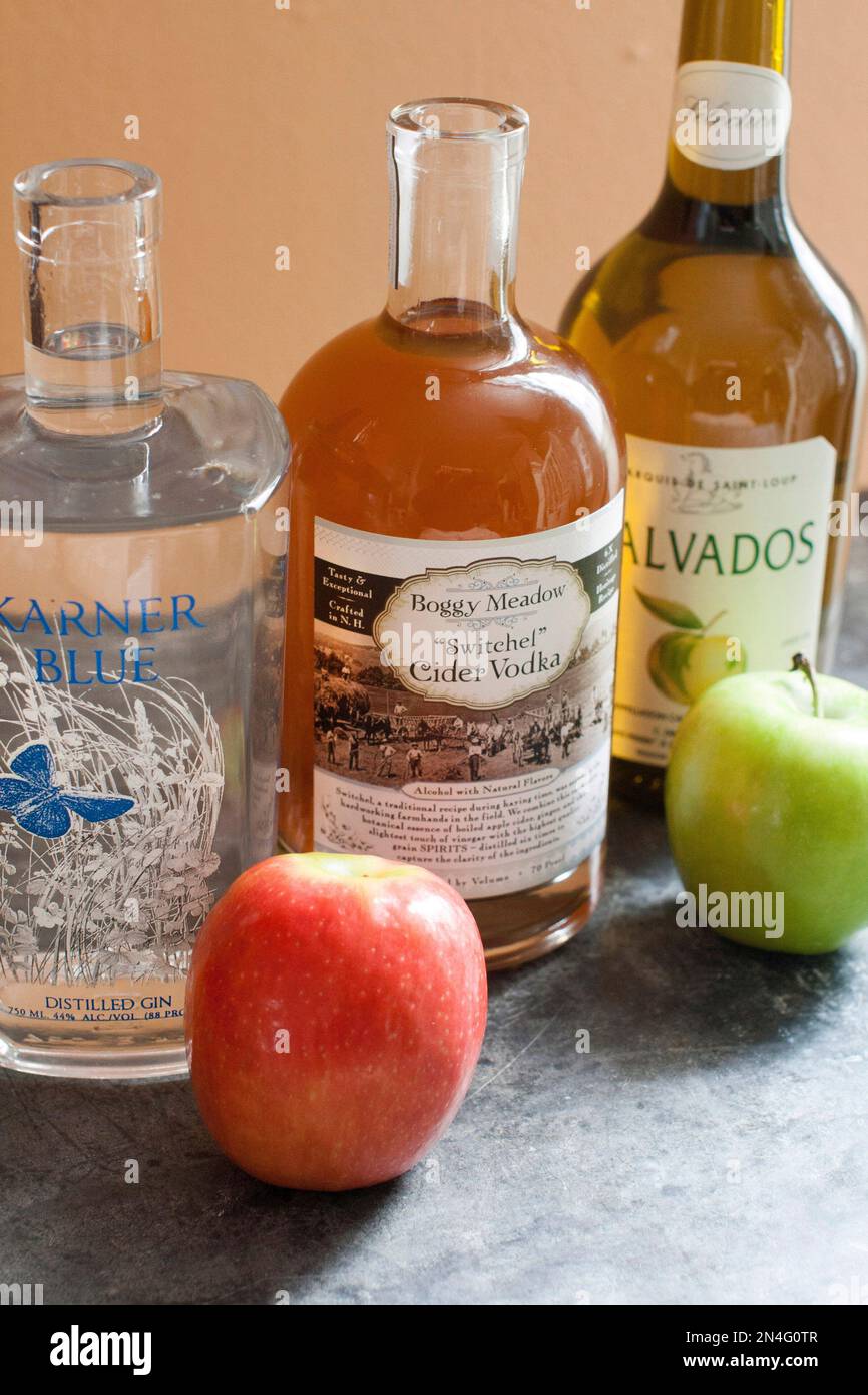 This June 9, 2014 photo shows an assortment of apple based beverages