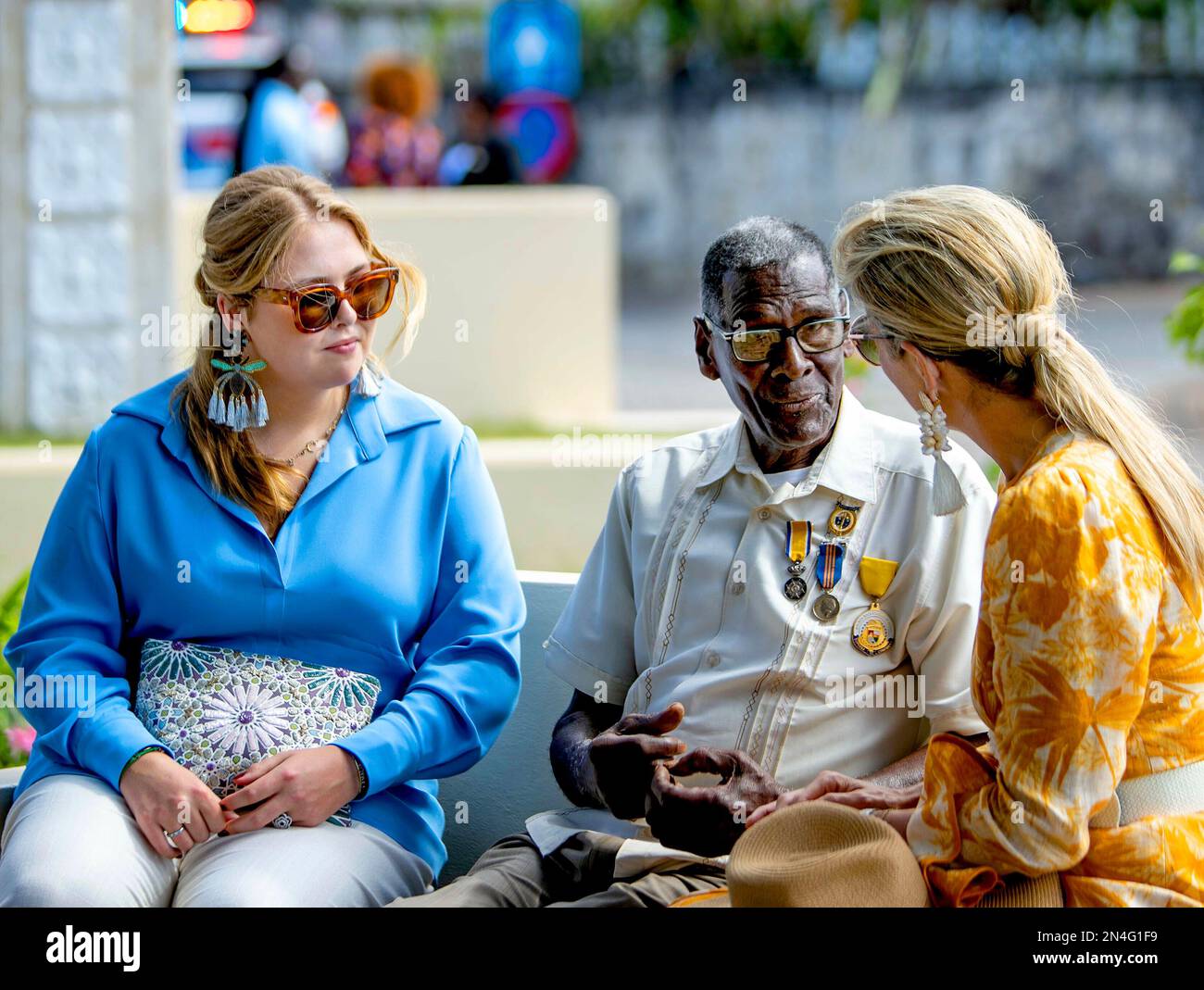 Queen Maxima and Princess Amalia of The Netherlands at Oranjestad, on ...