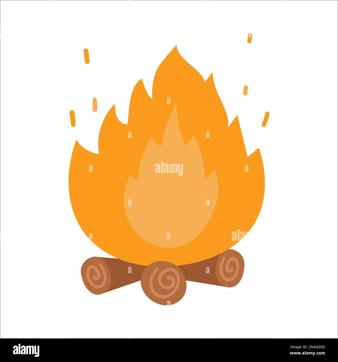Cute fire on the logs. Vector campfire illustration isolated on white background. Autumn or Summer season bonfire icon for print, sticker, postcard. Stock Vector