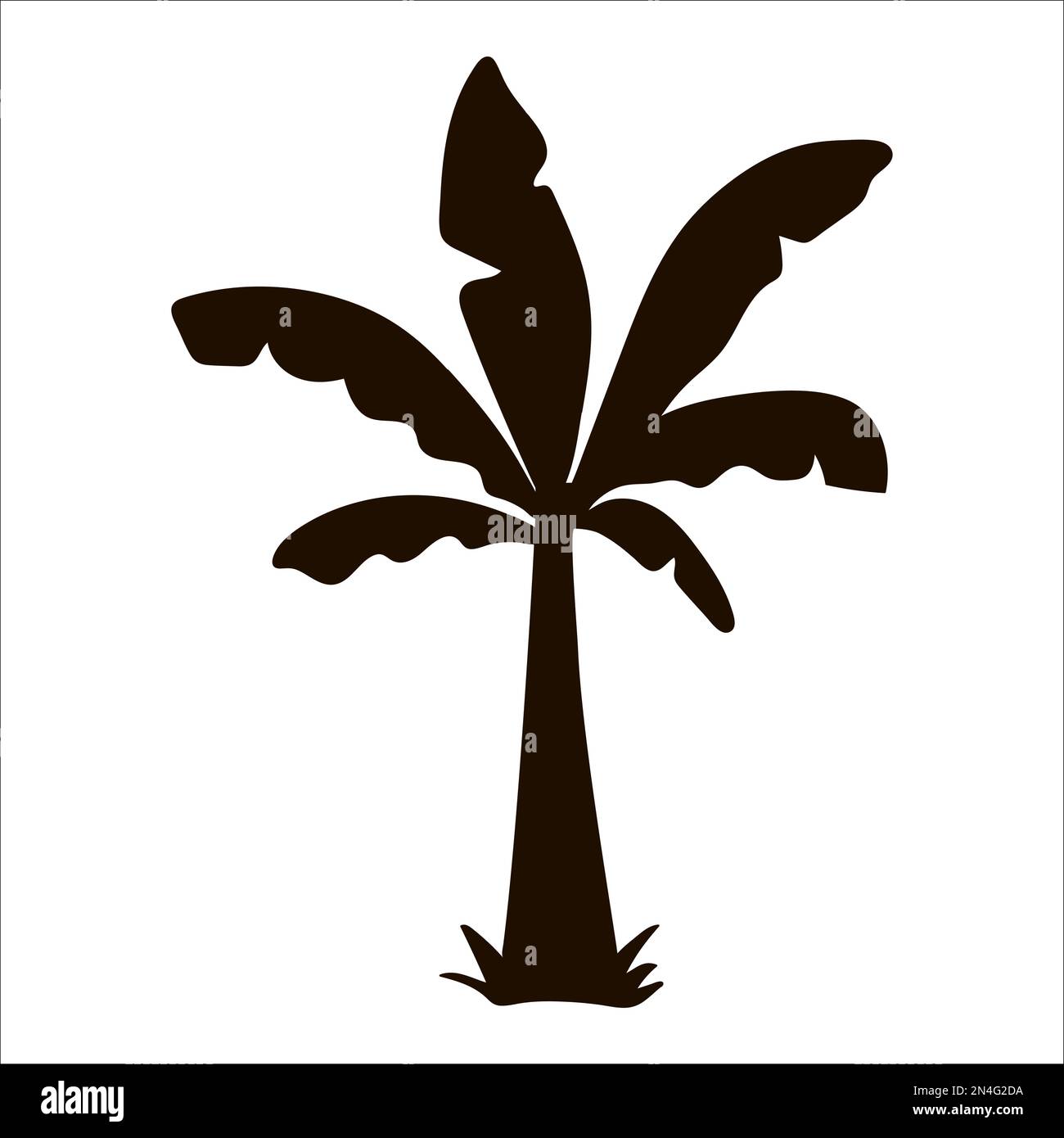 Vector tropical palm tree silhouette. Black jungle foliage icon. Hand drawn exotic plant isolated on white background. Black summer greenery illustrat Stock Vector
