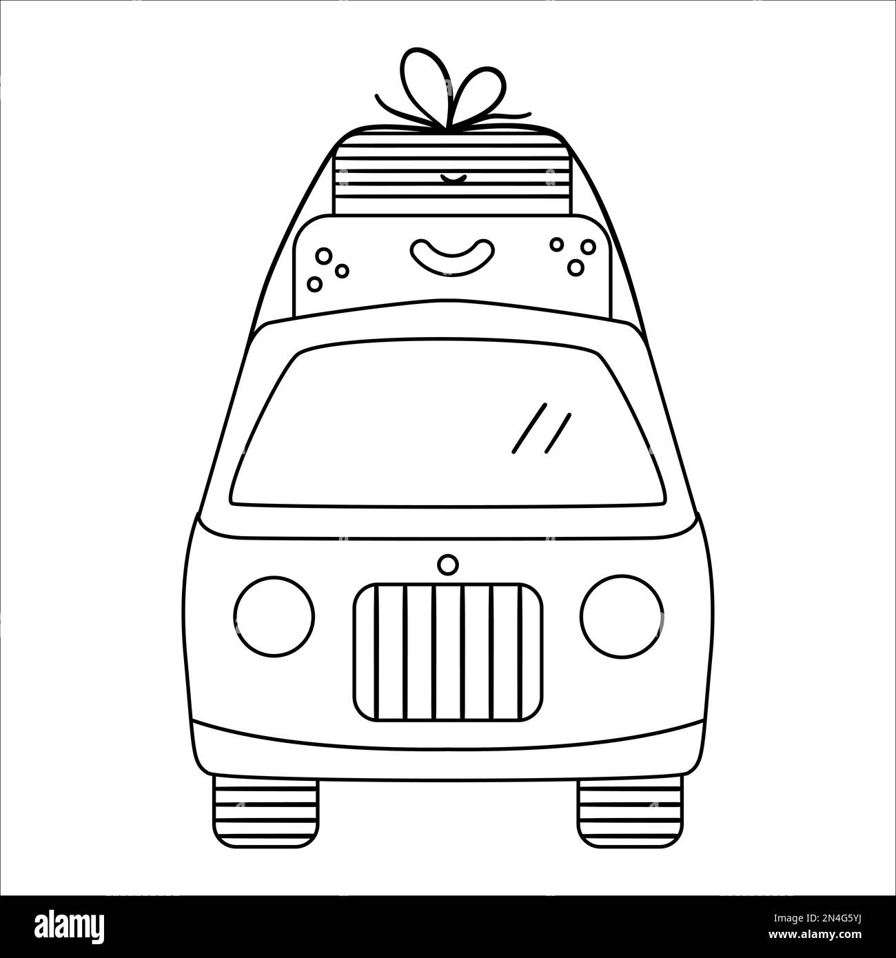 Vector black and white tourist van with suitcases on top. Cute outline ...