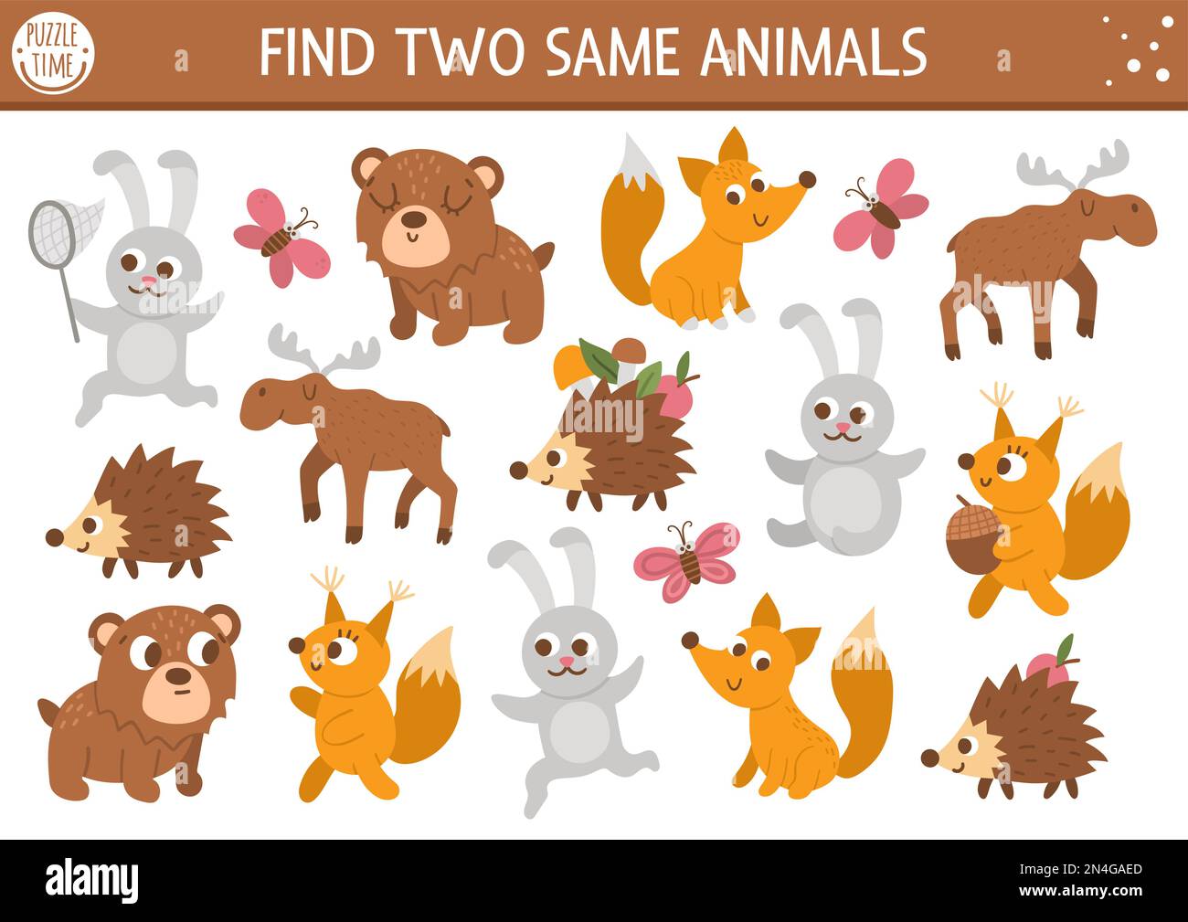 Find two same animals. Forest matching activity for children. Funny  woodland educational logical quiz worksheet for kids. Simple printable game  with c Stock Vector Image & Art - Alamy