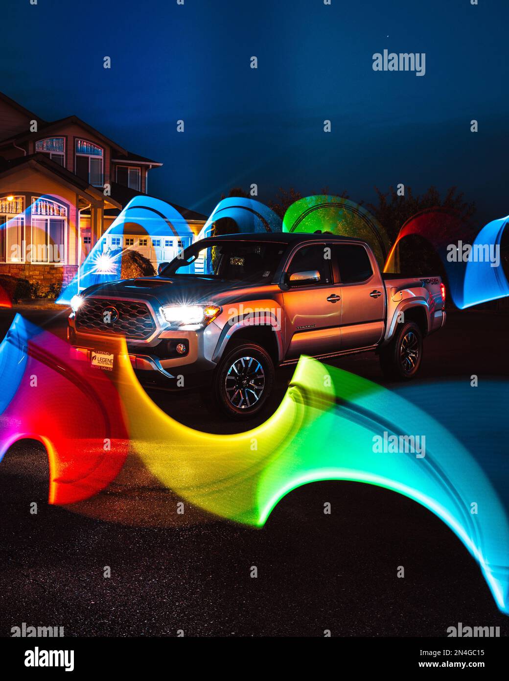 An incredible night long exposure shot of a Toyota Tacoma Stock Photo