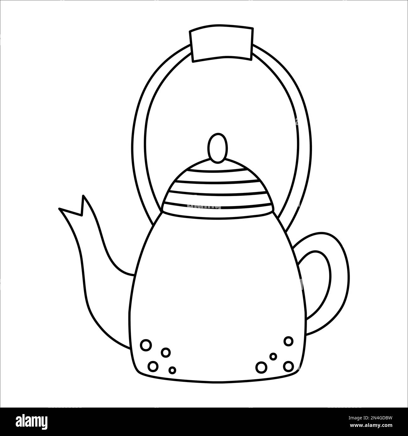 Vector black and white teapot icon. Kawaii tea pot illustration