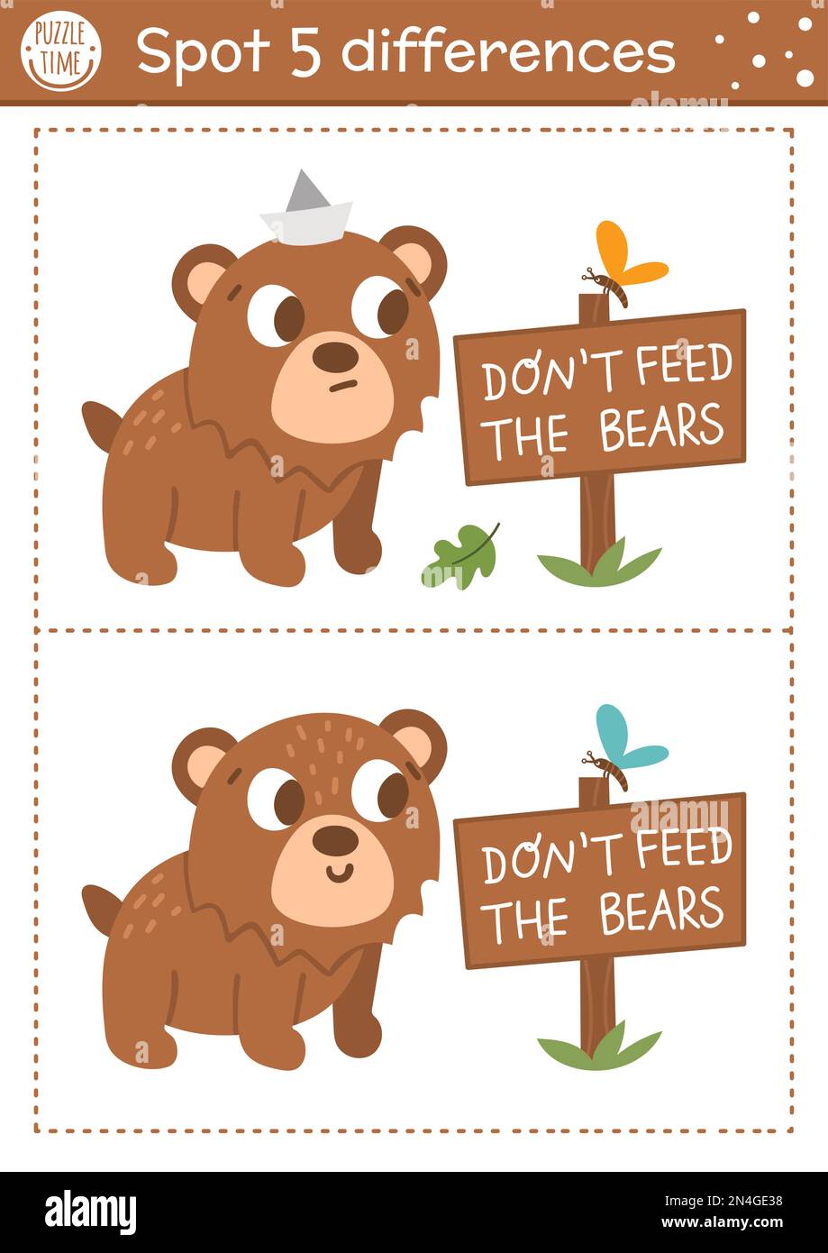 Find differences game for children. Woodland educational activity with ...