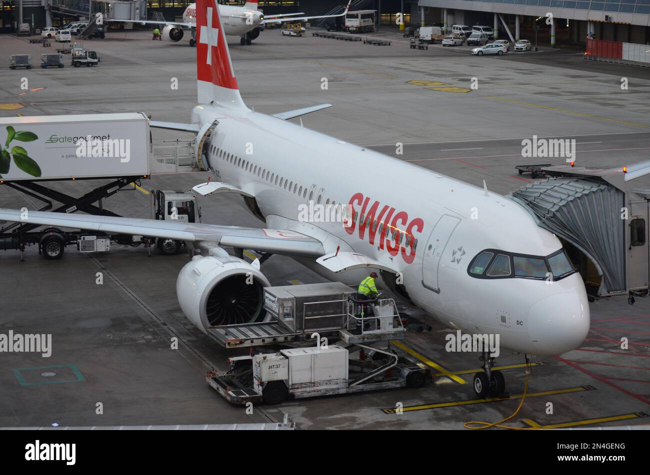 Swiss A320neo at the gate Stock Photo