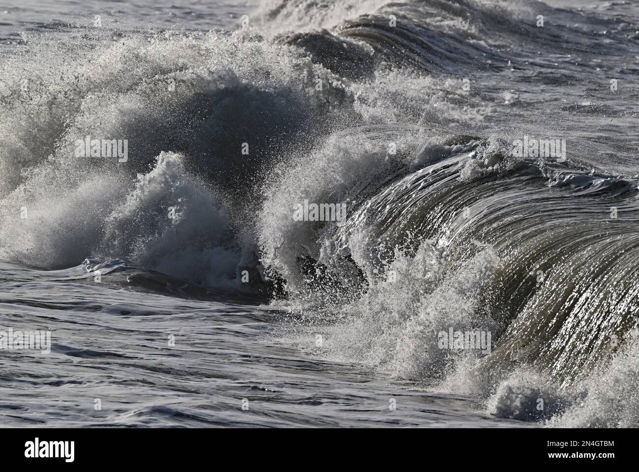 Agger, Denmark. 02nd Feb, 2023. Waves of the North Sea on the west coast at the National Park Thy. The national park stretches from Agger Tange in the south to Hanstholm in the north. Credit: Patrick Pleul/dpa/Alamy Live News Stock Photo