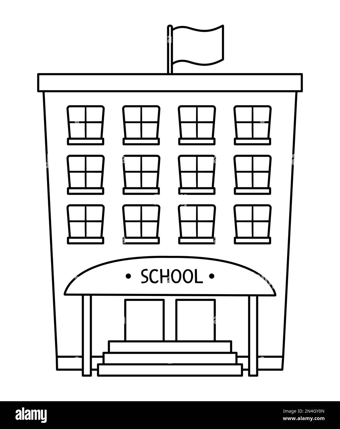 Vector black and white school building isolated on white background