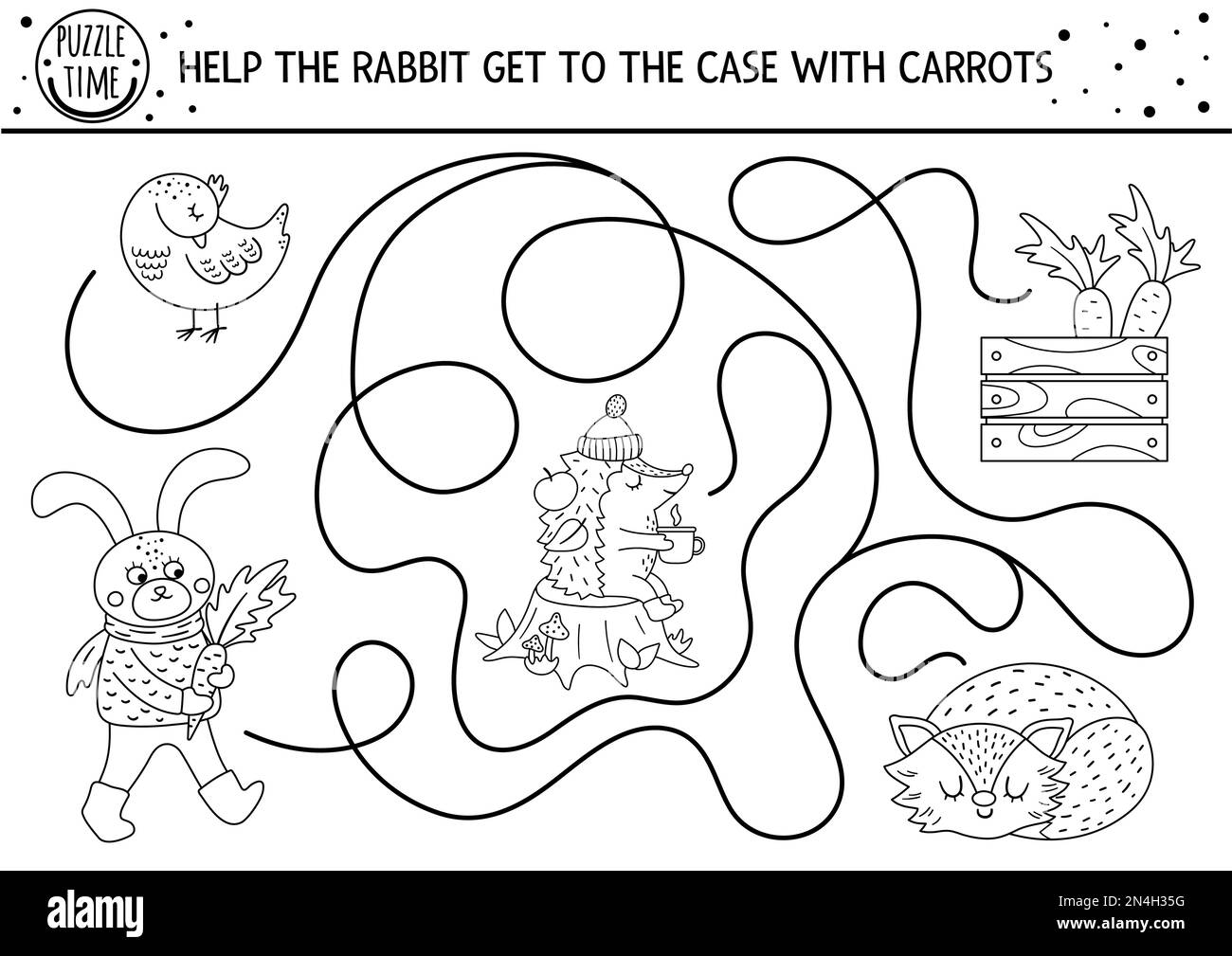 Autumn black and white maze for children. Preschool printable activity