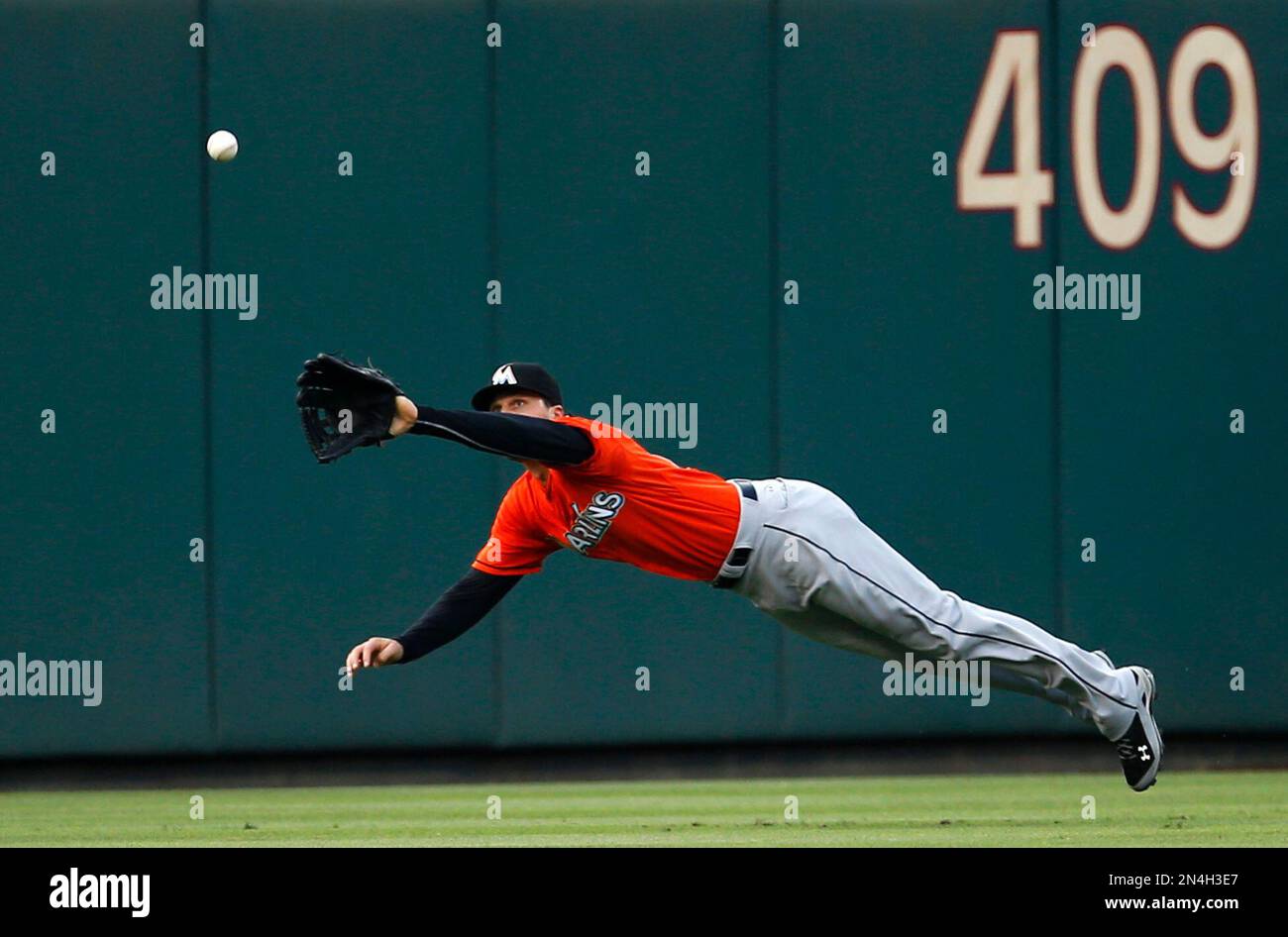 Miami Marlins center fielder Jake Marisnick is shown during batting  practice before a baseball game against the Los Angeles Dodgers, Wednesday,  Aug. 21, 2013 in Miami. (AP Photo/Lynne Sladky Stock Photo - Alamy