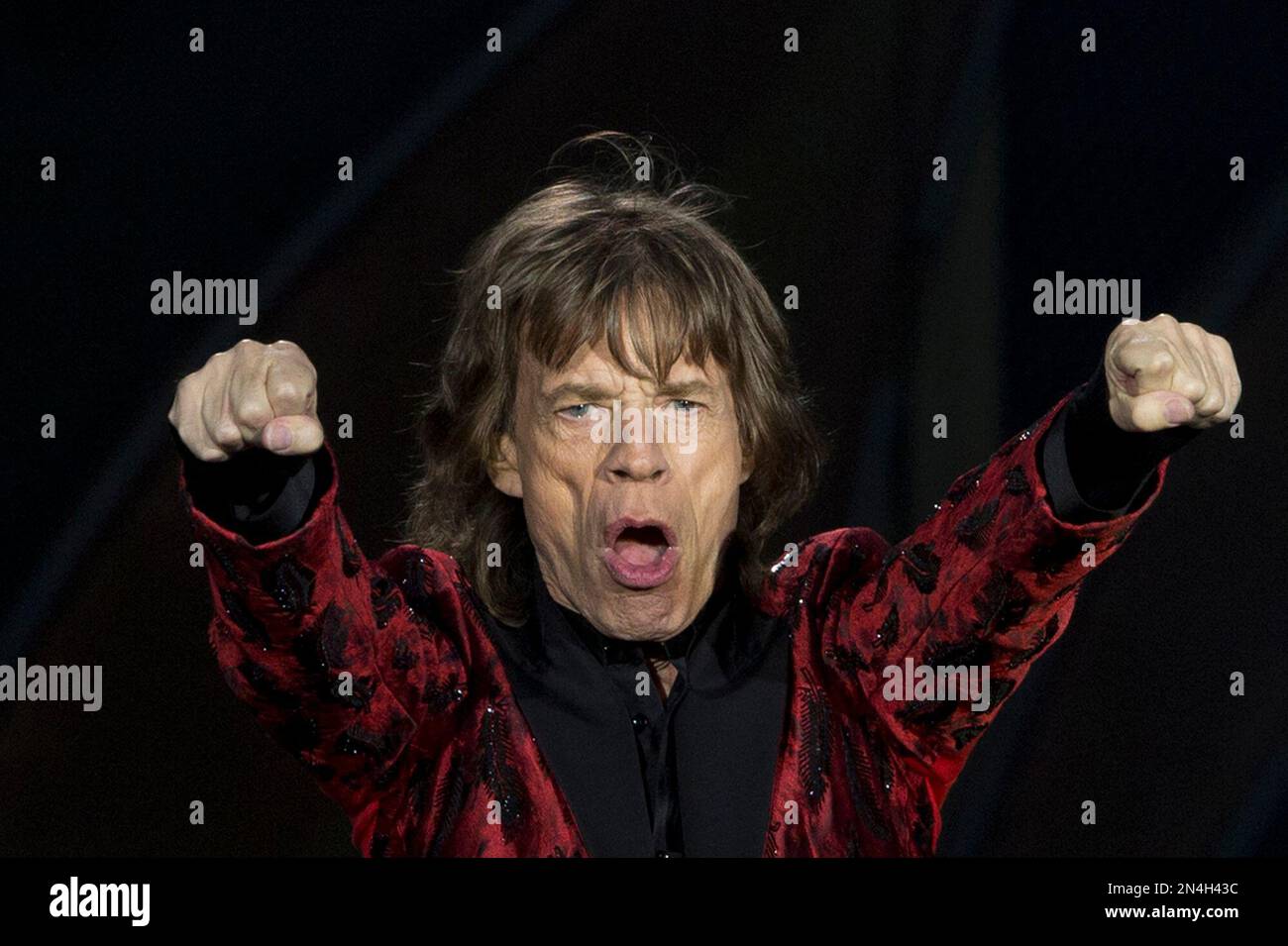 Singer Mick Jagger of British band, the Rolling Stones, performs at