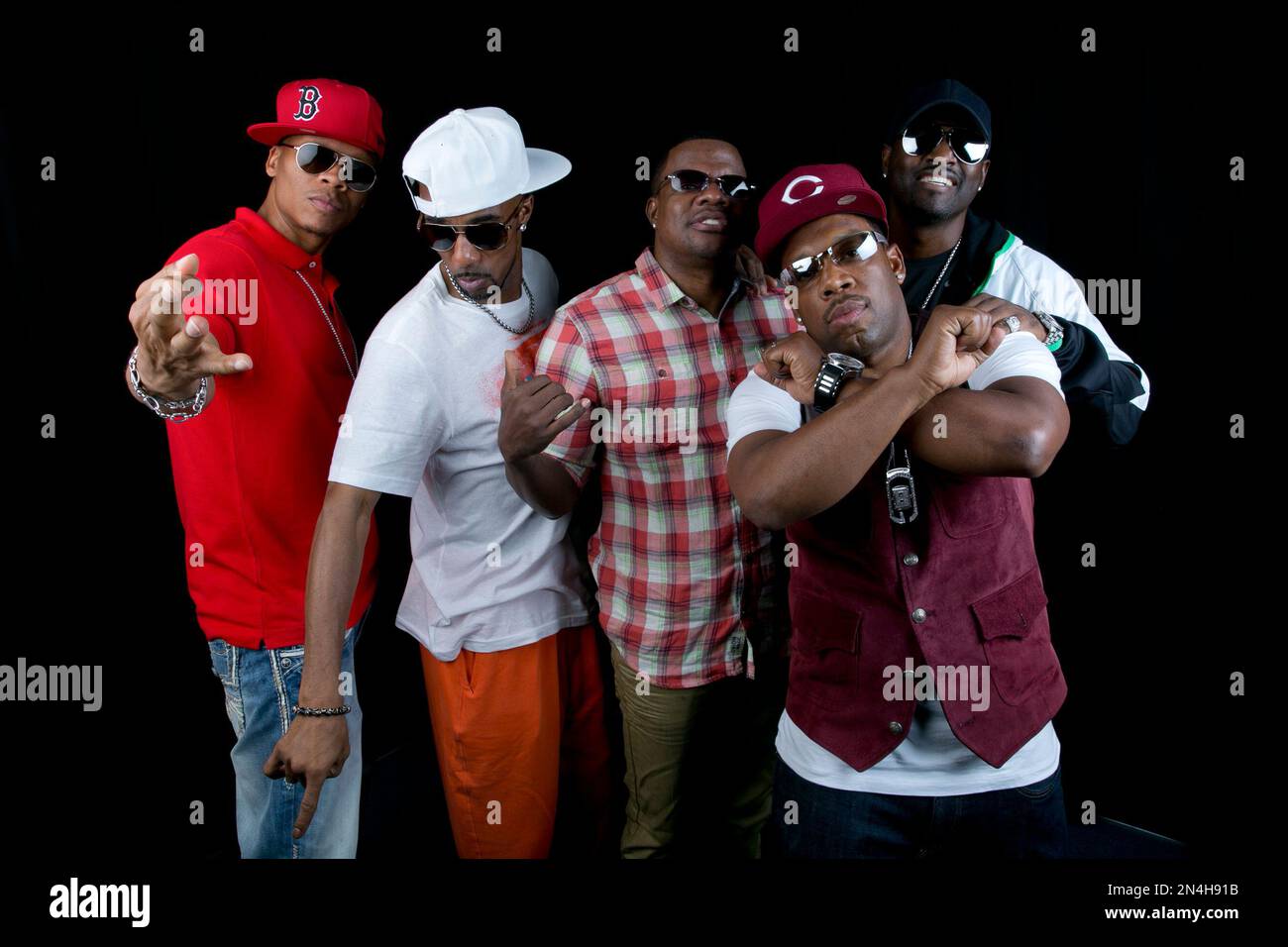 Members of the 80s Boston boy band "New Edition", from left, From left