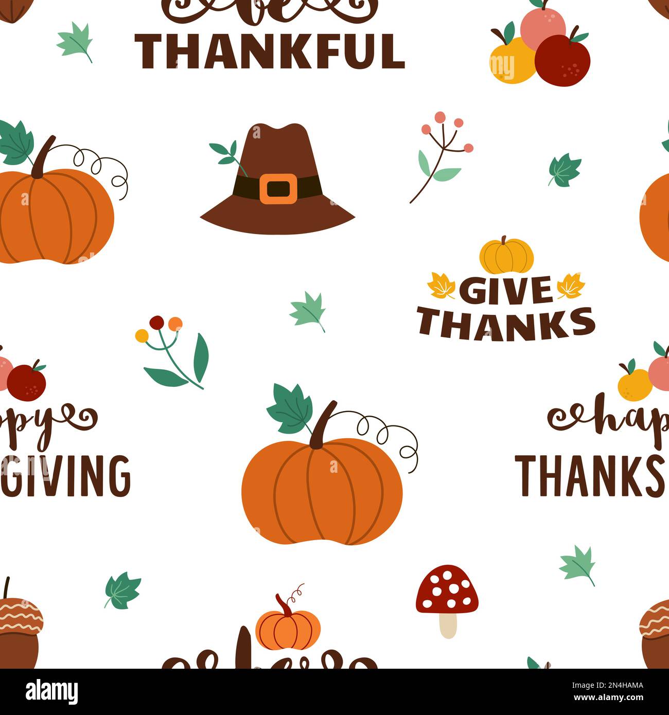 Thanksgiving Day seamless pattern with phrases. Vector autumn repeat ...