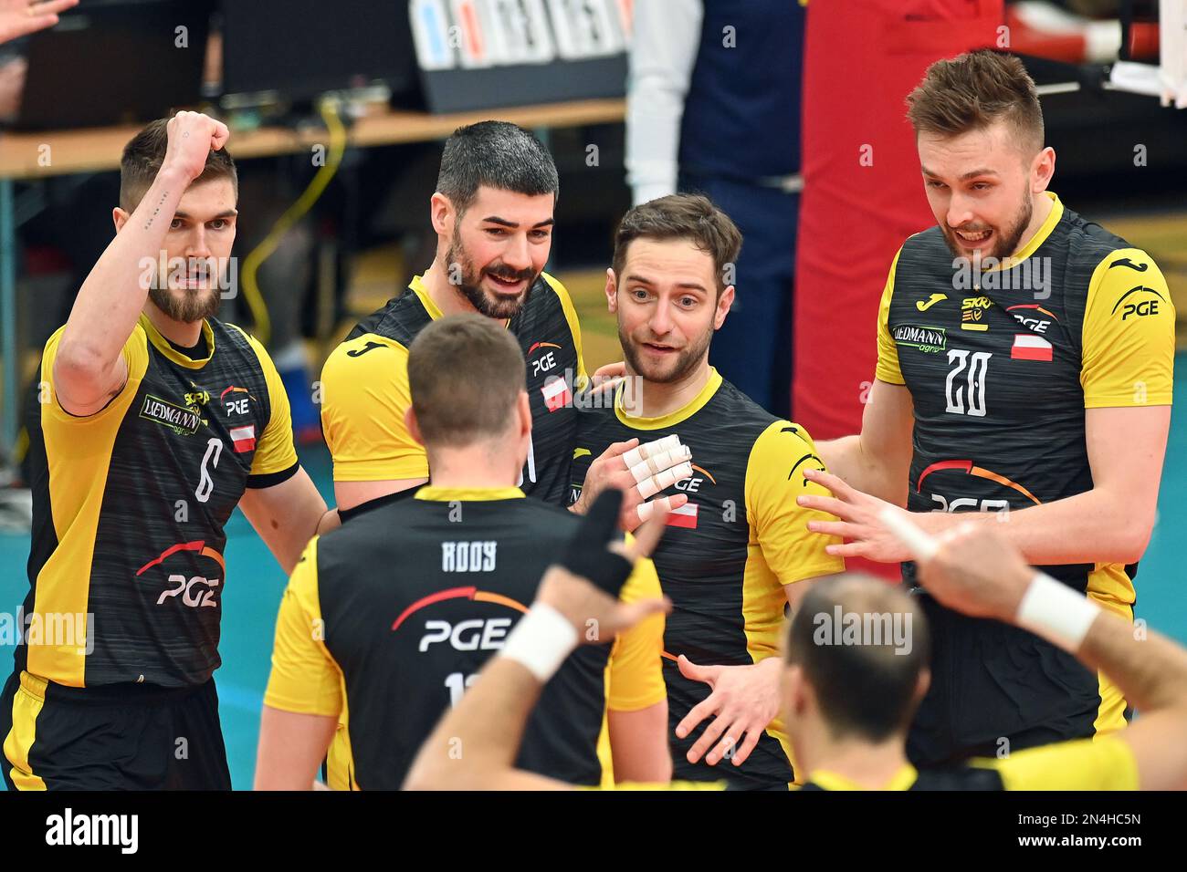 Karlovy Vary, Czech Republic. 08th Feb, 2023. Volleyball players of PGE Skra Belchatow in action during the CEV Volleyball Challenge Cup 2023 4th Finals match VK CEZ Karlovarsko vs. PGE Skra Belchatow (POL) in Karlovy Vary, Czech Republic, February 8, 2023. Credit: Slavomir Kubes/CTK Photo/Alamy Live News Stock Photo