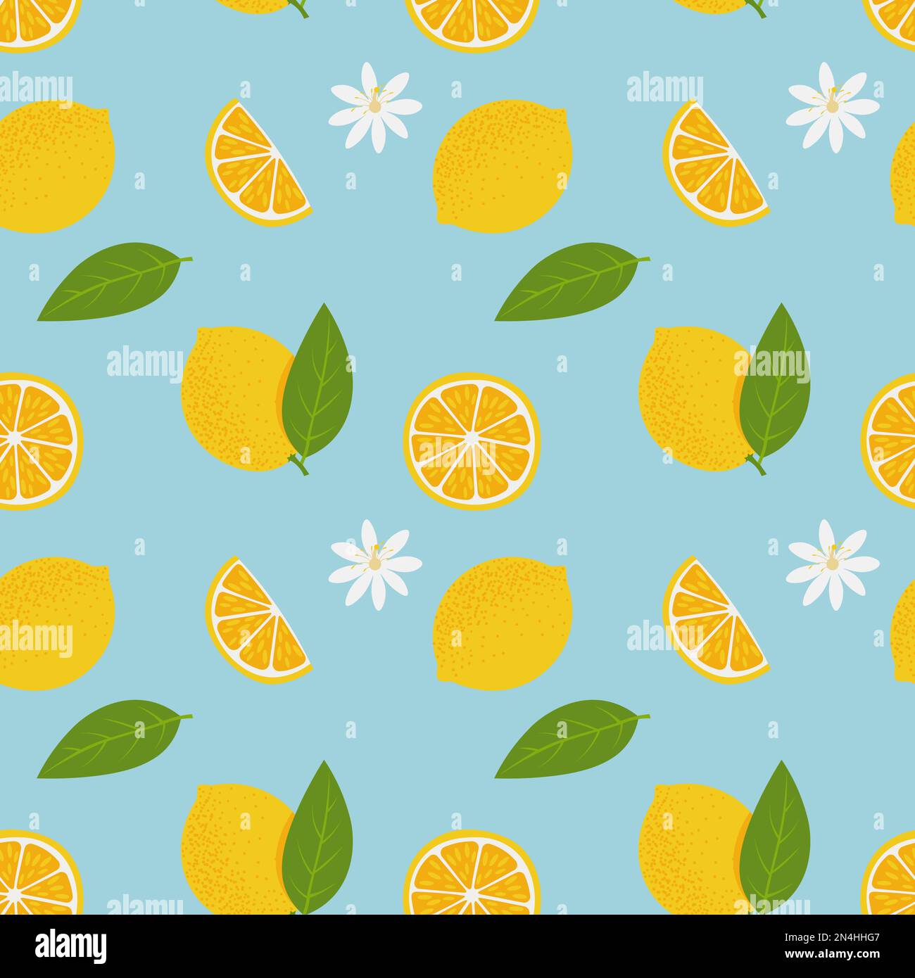 Tropical seamless pattern with yellow lemons fruit slices. Vector ...