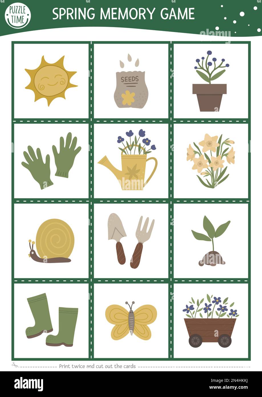 Vector Spring Garden Memory Game Cards With Cute Tools Baby Plants vector-spring-garden-memory-game-cards-with-cute-tools-baby-plants