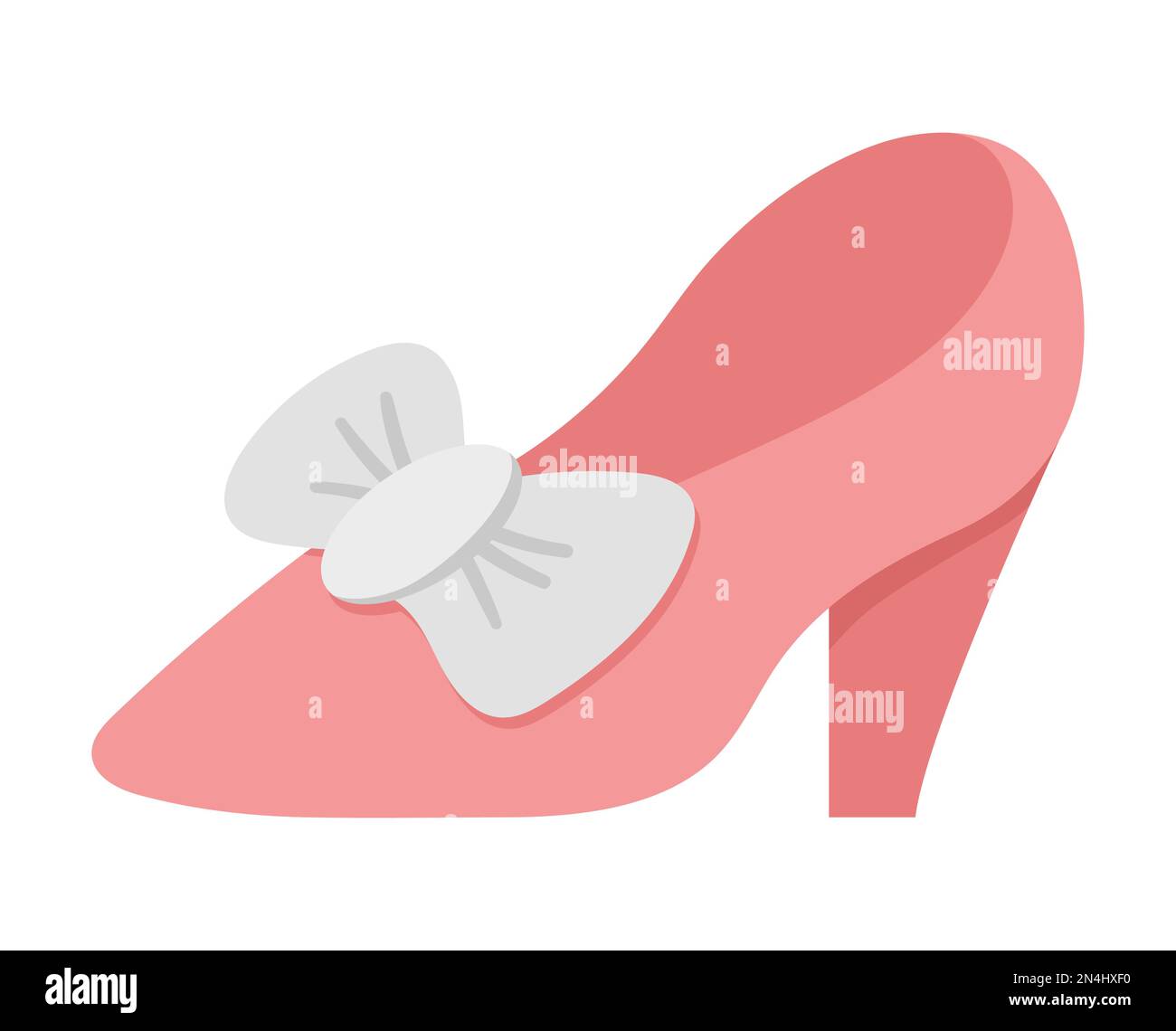 Vector pink woman slipper with hill and bow icon. Fairytale