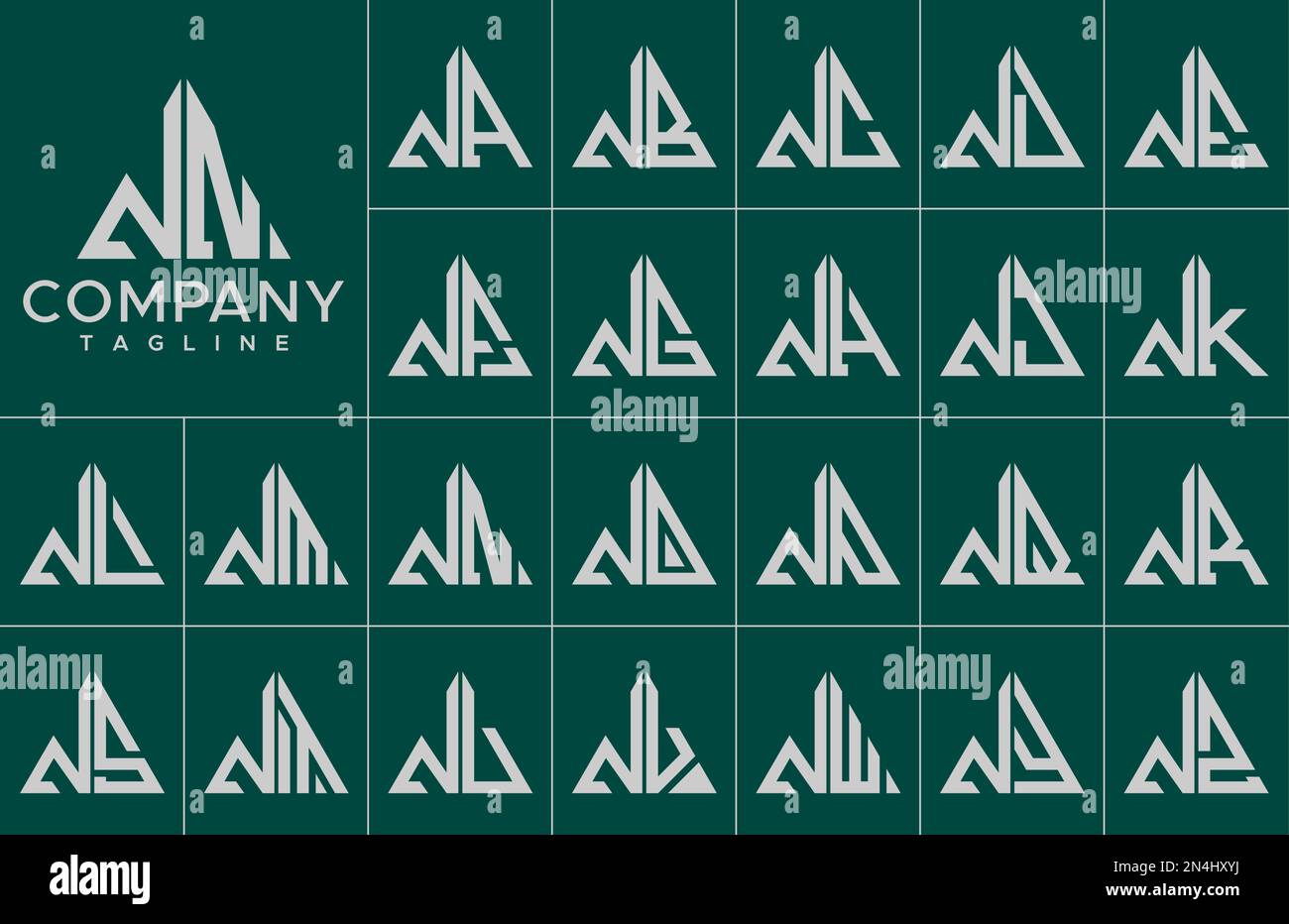 Modern triangle letter N logo design template set. Simple line N initial logo. Stock Vector