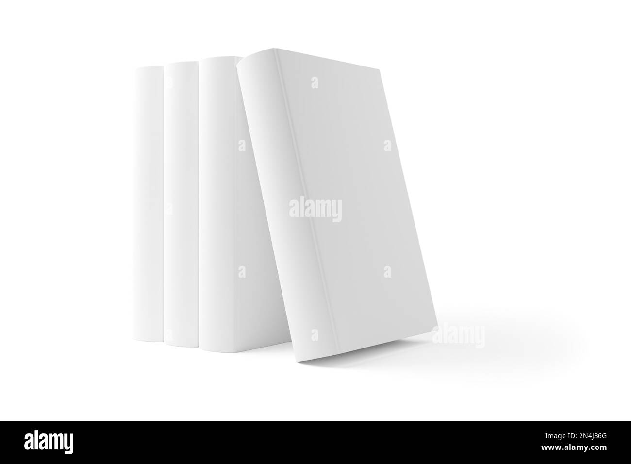 Four white blank hardcover books with one tilted templates or mock ups