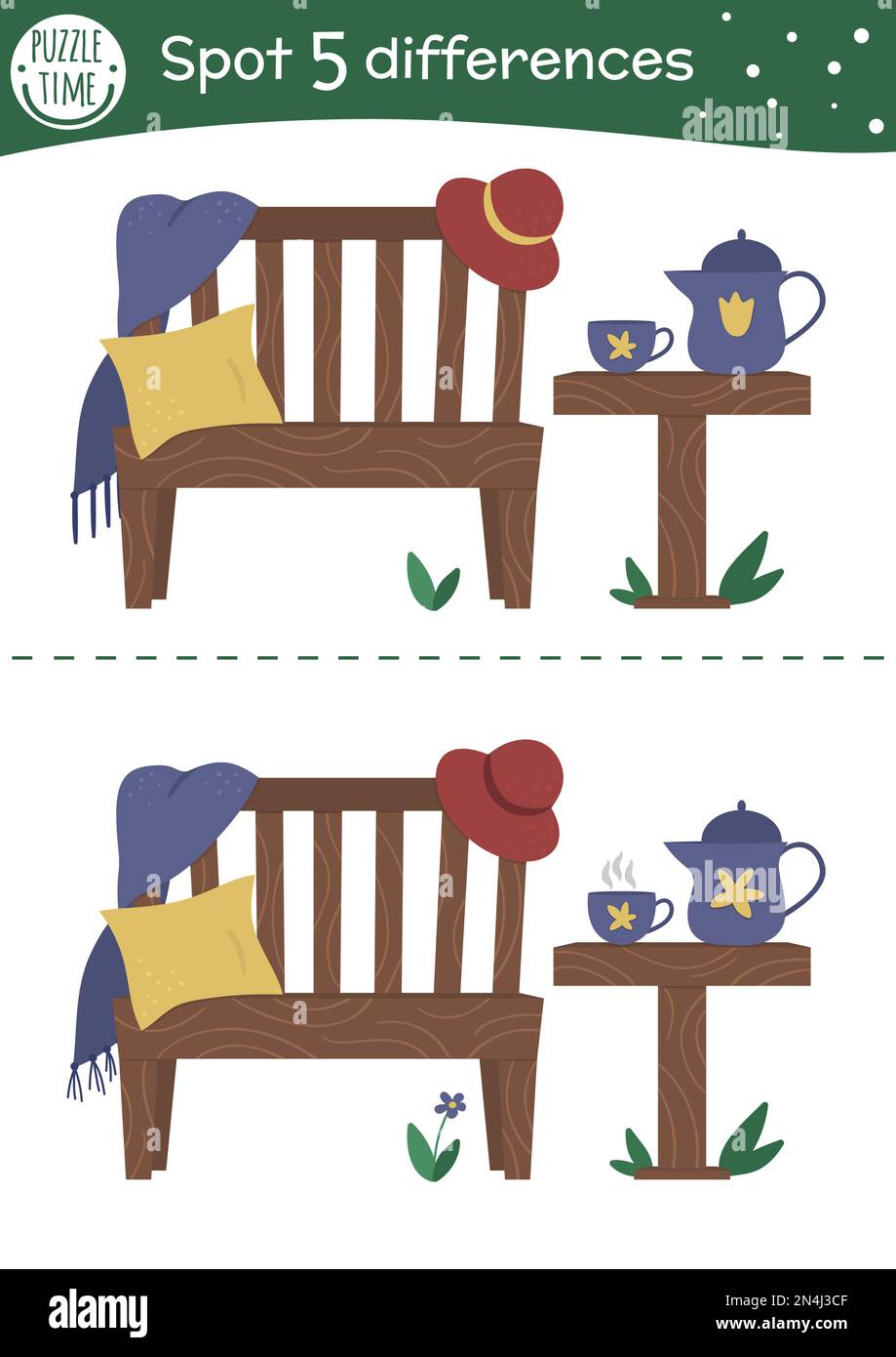 Spring find differences game for children. Garden preschool activity ...