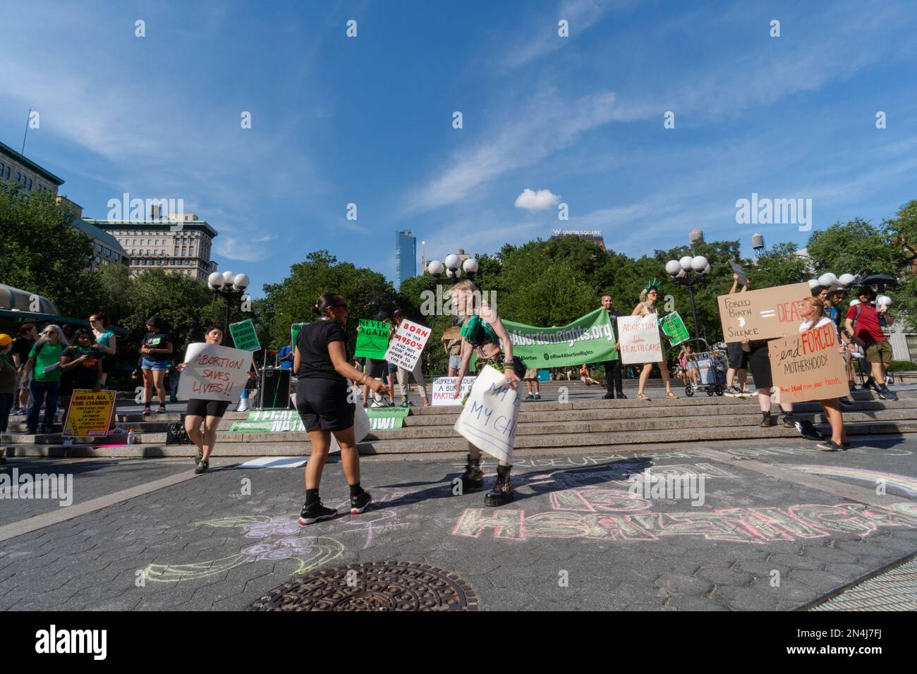 NEW YORK, NEW YORK - JULY 13: 'Rise Up 4 Abortion Rights' activists gather and protest at Union Square on July 13, 2022 in New York City. Abortion rig Stock Photo