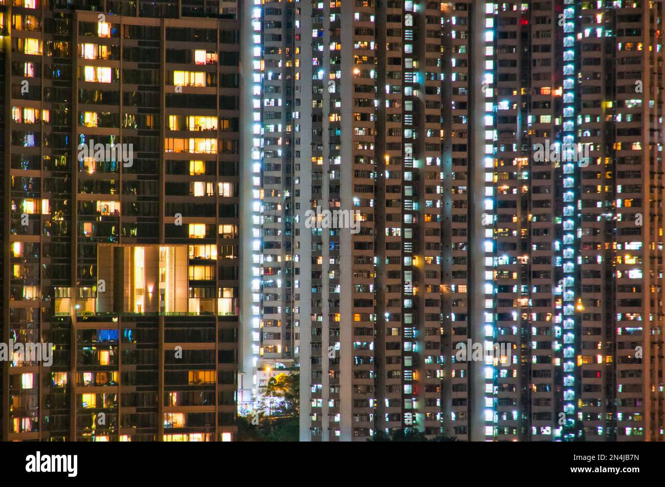 The view at night of the residential buildings in Hong Kong Stock Photo ...