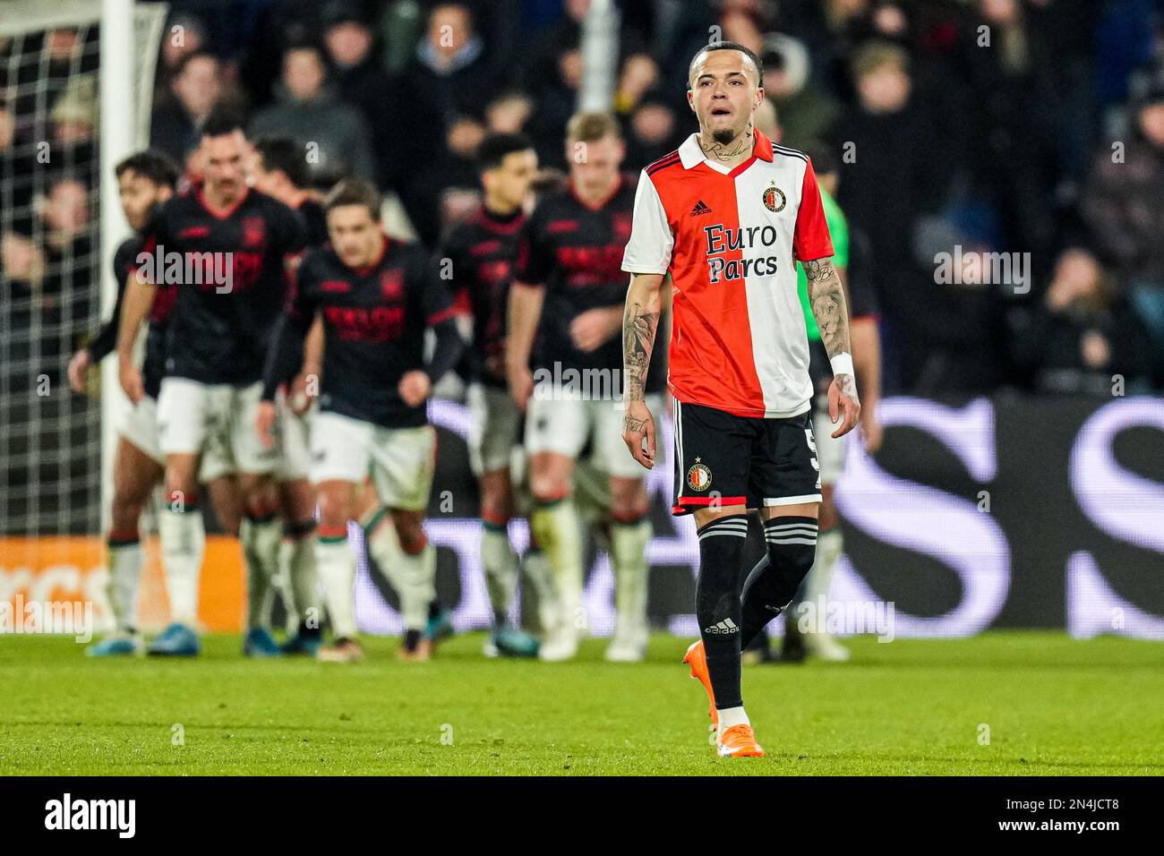 Rotterdam - Quilindschy Hartman of Feyenoord reacts to the 0-2 during the match between Feyenoord v NEC Nijmegen at Stadion Feijenoord De Kuip on 8 February 2023 in Rotterdam, Netherlands. (Box to Box Pictures/Yannick Verhoeven) Stock Photo