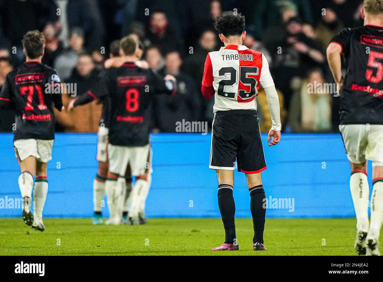 Rotterdam - Mohamed Taabouni of Feyenoord reacts to the 0-2 during the match between Feyenoord v NEC Nijmegen at Stadion Feijenoord De Kuip on 8 February 2023 in Rotterdam, Netherlands. (Box to Box Pictures/Tom Bode) Stock Photo