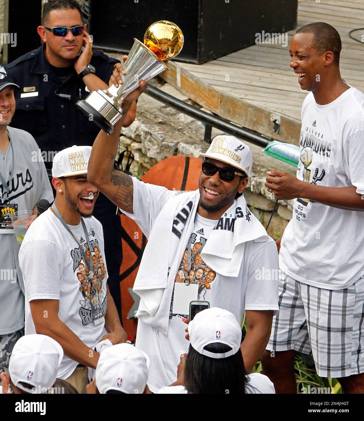 San Antonio's Kawhi Leonard holds up the NBA Finals' Most San Antonio's Kawhi Leonard holds up the NBA Finals' Most