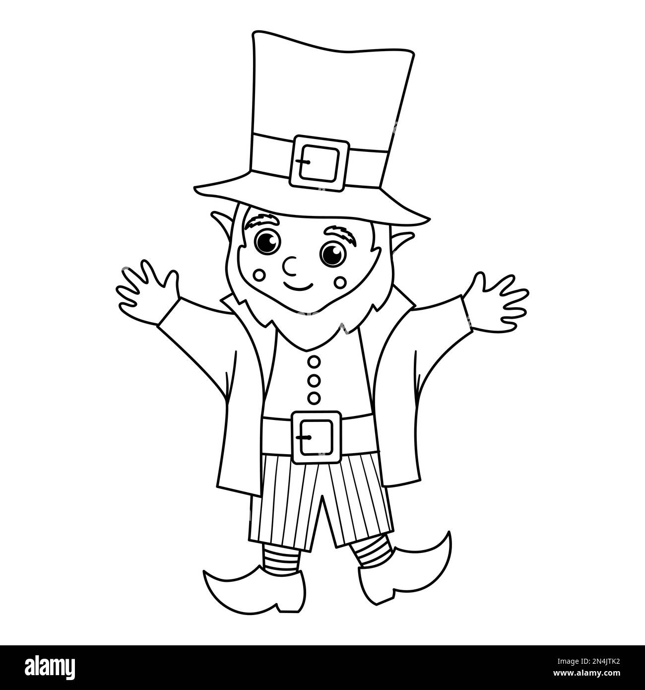 Vector black and white funny leprechaun in traditional clothes and hat. Cute Saint Patrick Day illustration. National Irish holiday line icon or color Stock Vector