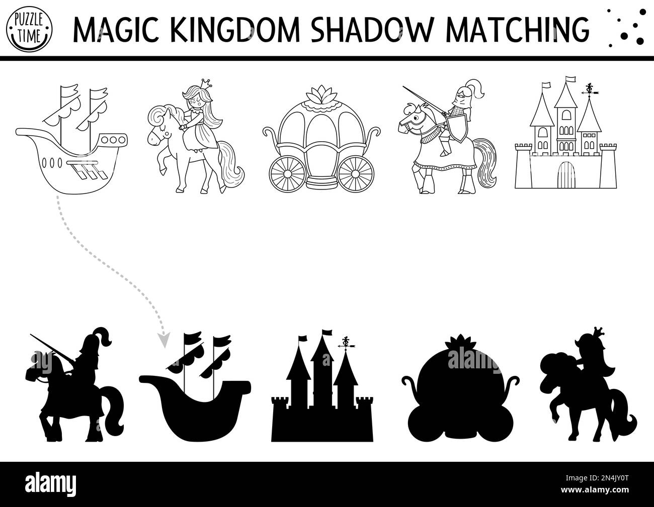 Fairytale black and white shadow matching activity with castle
