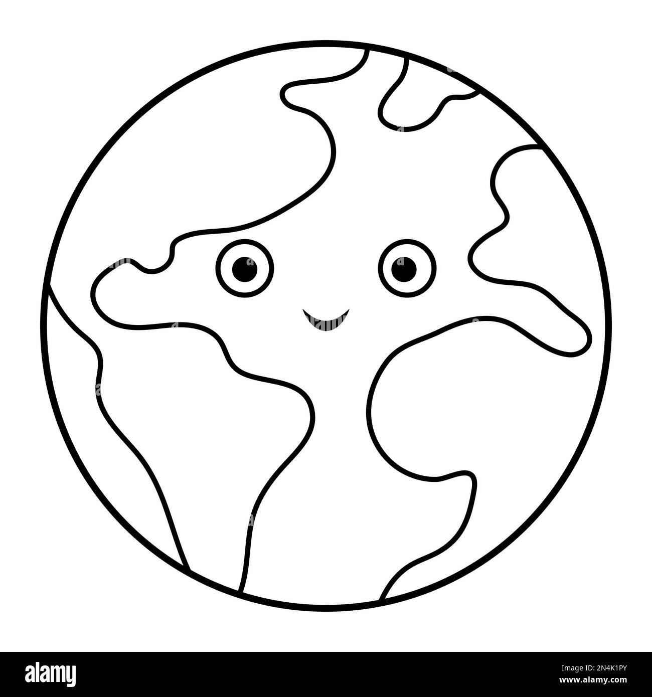 Vector black and white earth illustration for children. Outline smiling planet icon isolated on white background. Space coloring page for kids Stock Vector