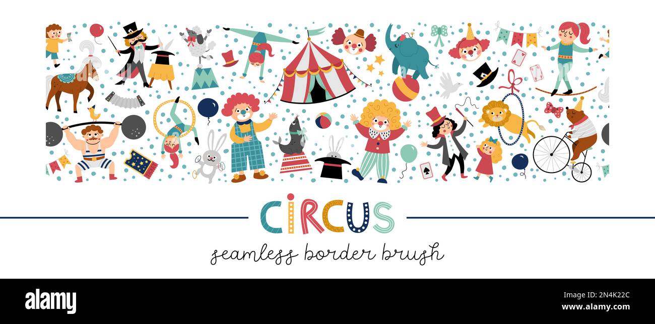 Vector horizontal seamless pattern brush with cute circus animals ...