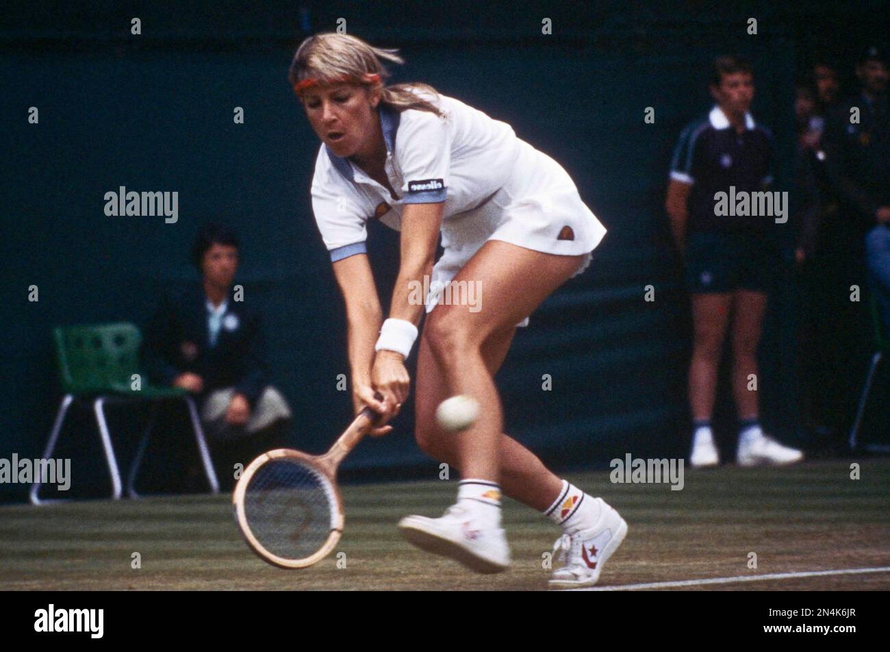 Tennis player Chris Evert-Lloyd is shown in action at Wimbledon, London ...