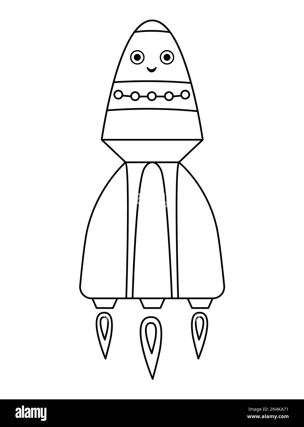 Vector black and white rocket illustration for children. Outline smiling spaceship icon isolated on white background. Space exploration coloring page Stock Vector