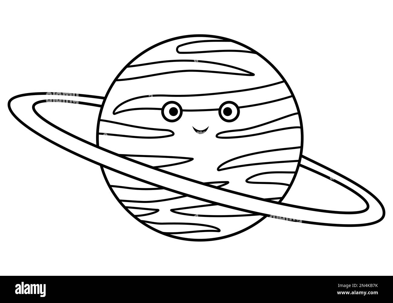 Vector black and white planet illustration for children. Outline smiling star icon isolated on white background. Space coloring page for kids Stock Vector
