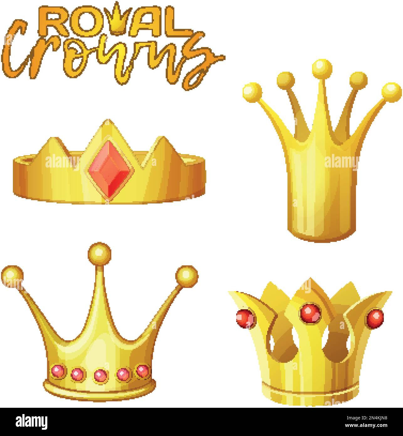 Set of golden royal crowns in cartoon style , for king and queen. Crown vector icons isolated on white background Stock Vector