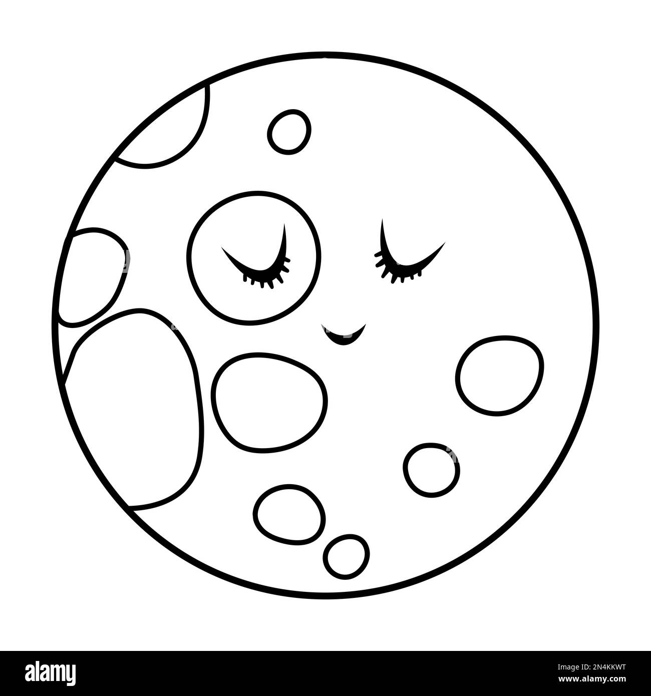 Vector black and white moon illustration for children. Outline smiling planet icon isolated on white background. Space coloring page for kids Stock Vector