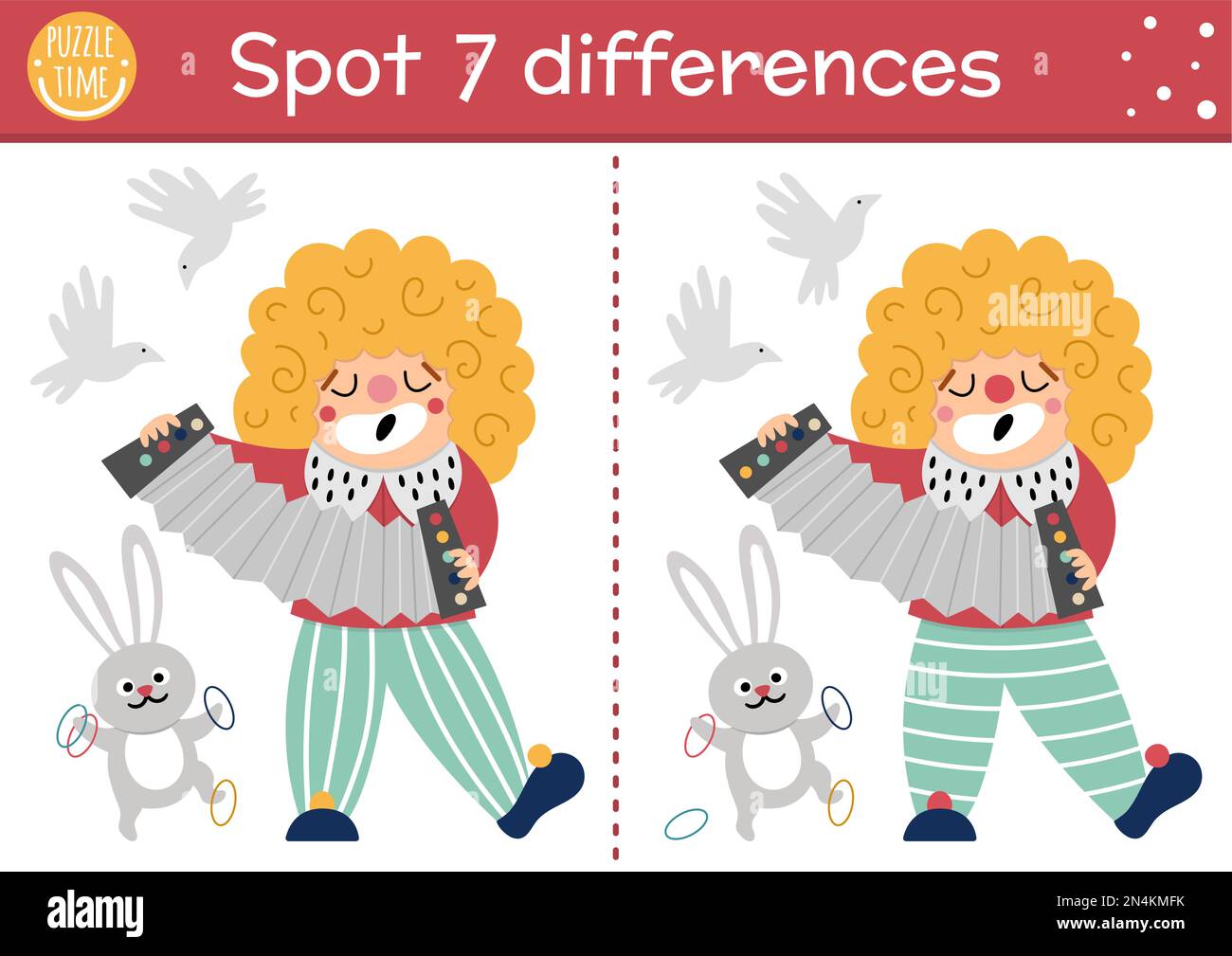 Circus find differences game for children. Educational activity with
