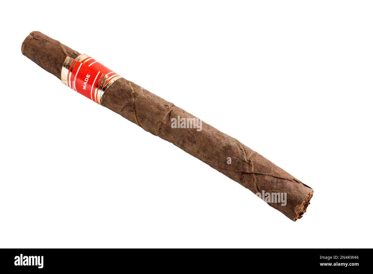 Hand rolled cigar isolated on white background Stock Photo
