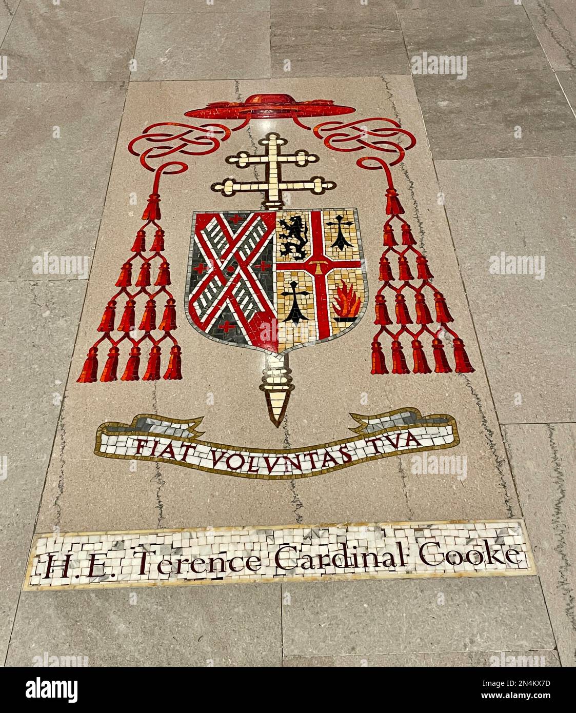 Interior,  St Patrick's  Cathedral , Fifth Avenue, NYC, 2023. Cardinal Cooke's coat of arms Stock Photo