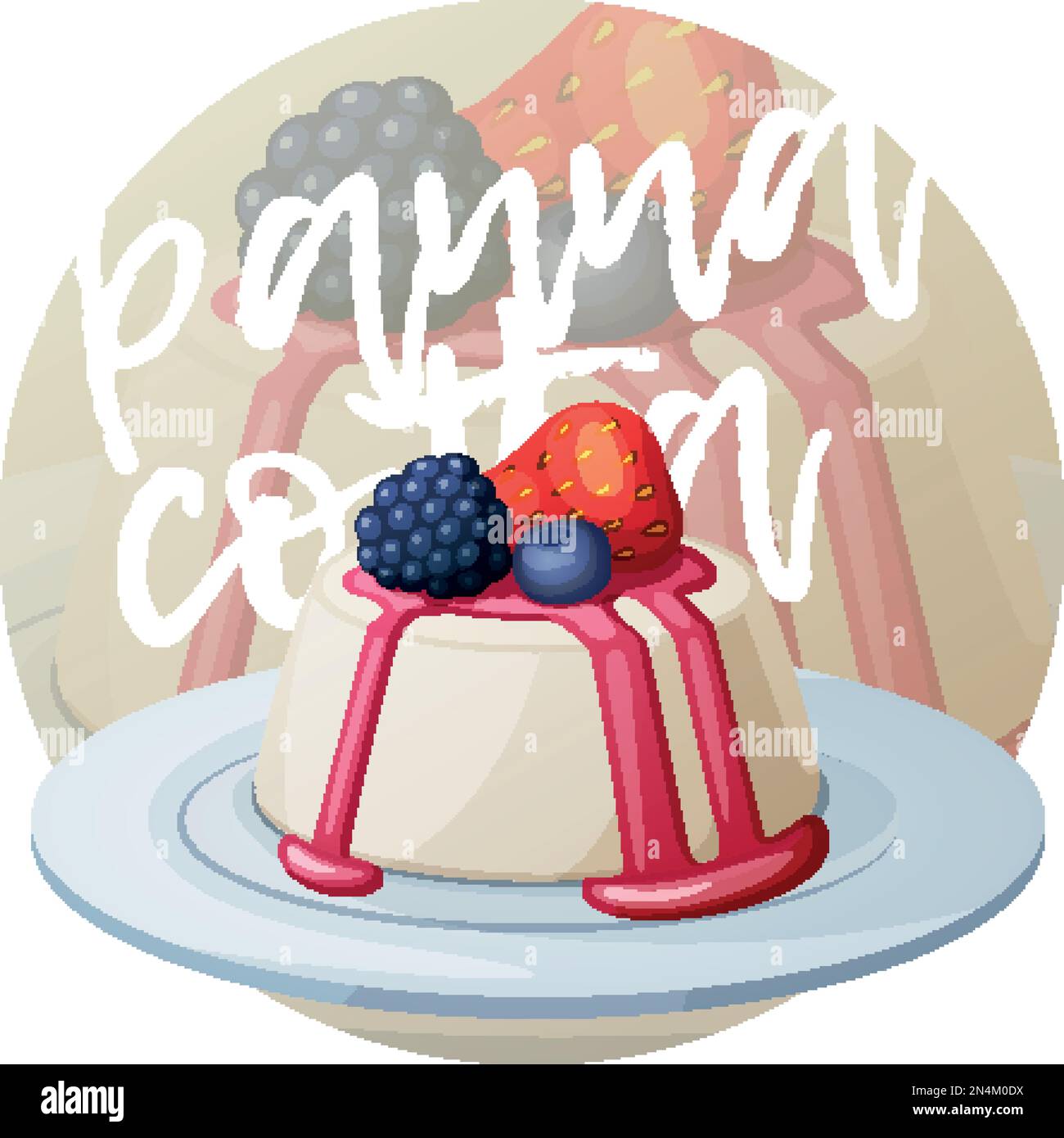 Panna cotta dessert with berries icon. Cartoon vector illustration Stock Vector