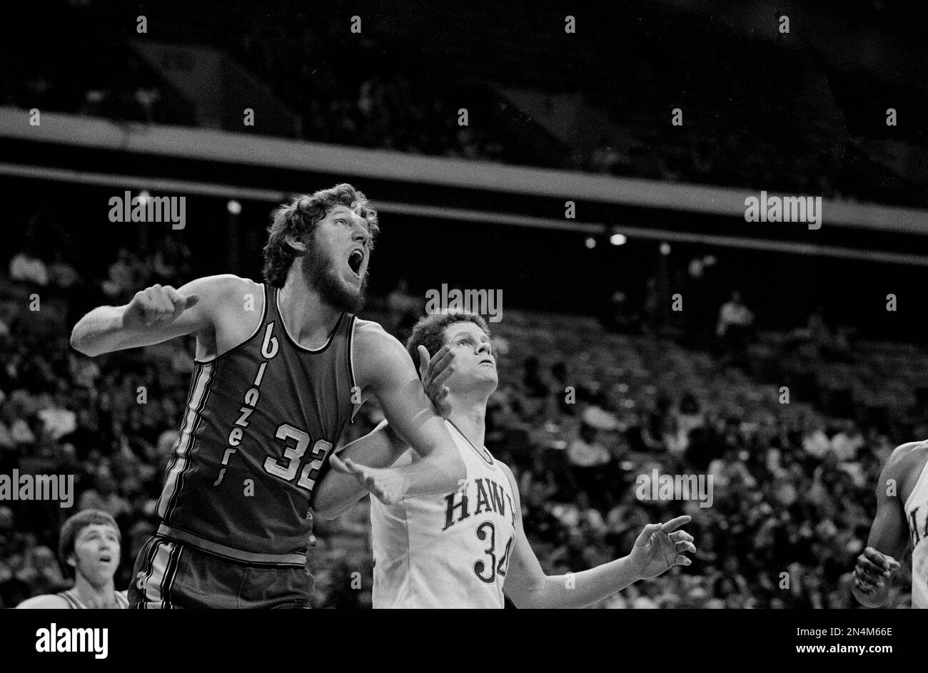 Portland Trail Blazers Center Bill Walton (32) Gapes As He Grapples ...