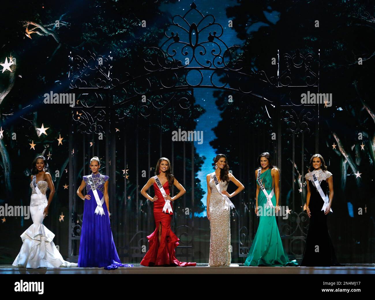 Miss Georgia USA Tiana Griggs, from left, Miss Louisiana USA Brittany
