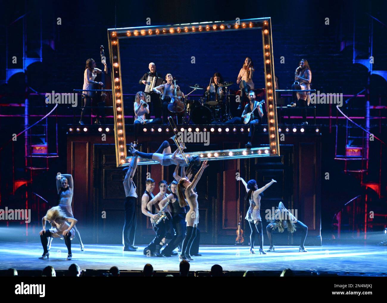 The cast of “Caberet” performs on stage at the 68th annual Tony Awards